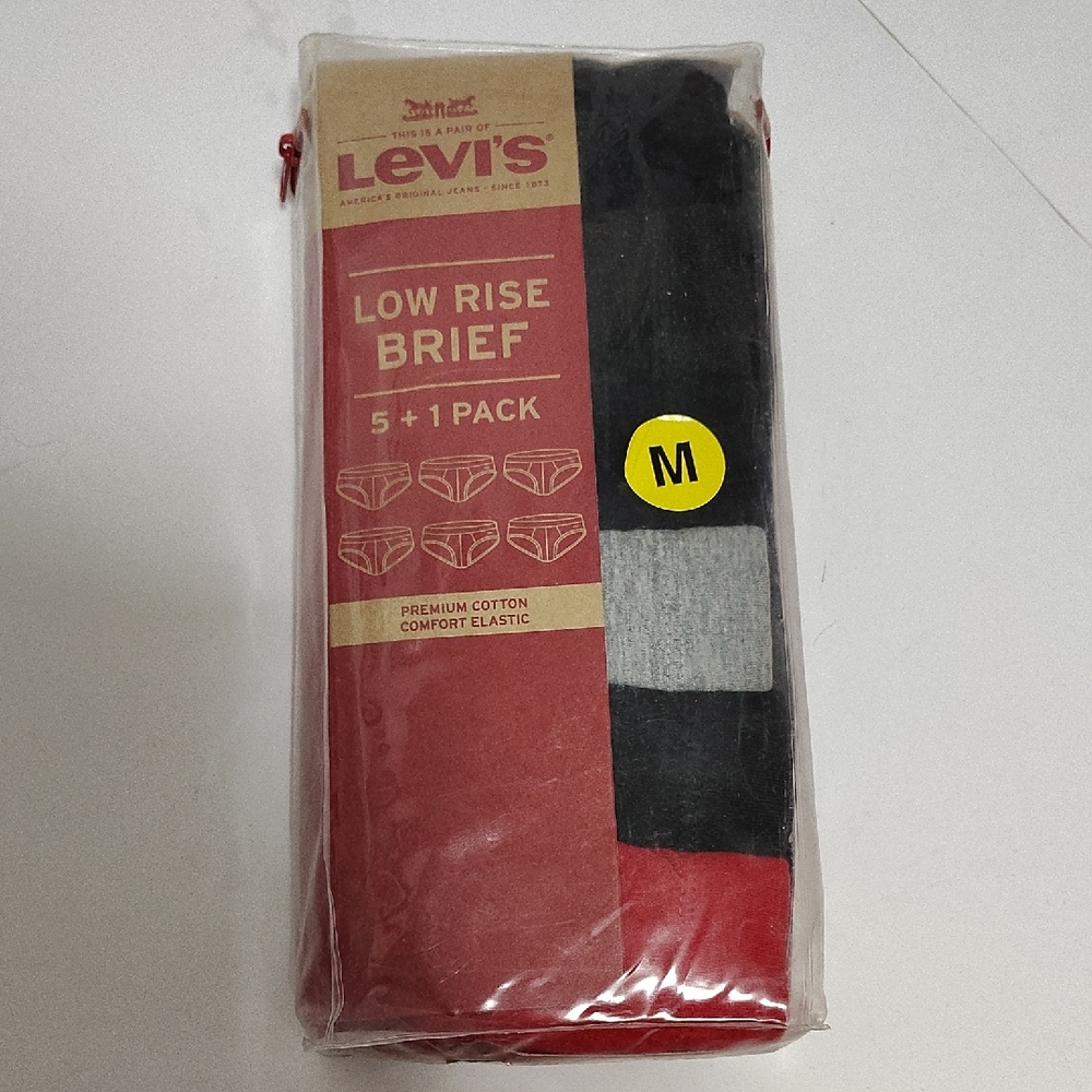 Levi's Men's Low Rise Briefs 5+1 Pack - Black, Gray, Red Size 32-34